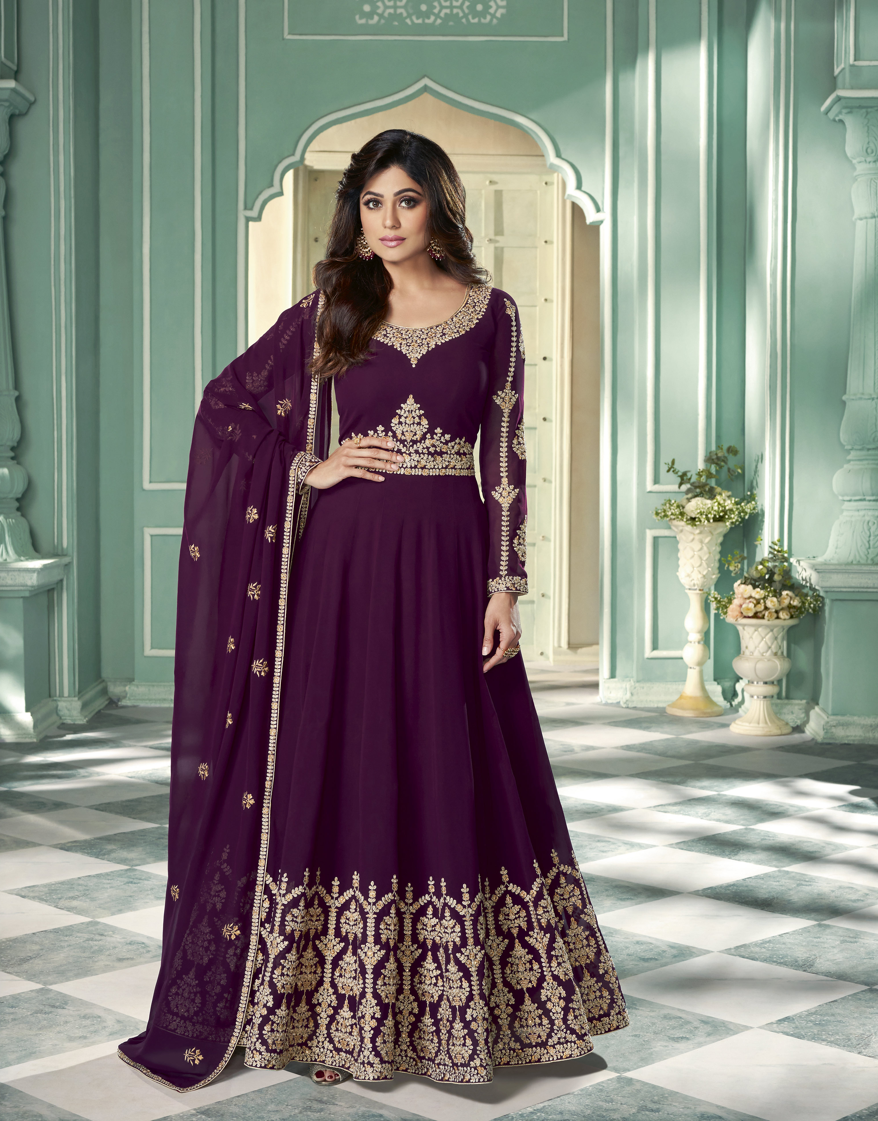 Teal Blue Faux Georgette Suits