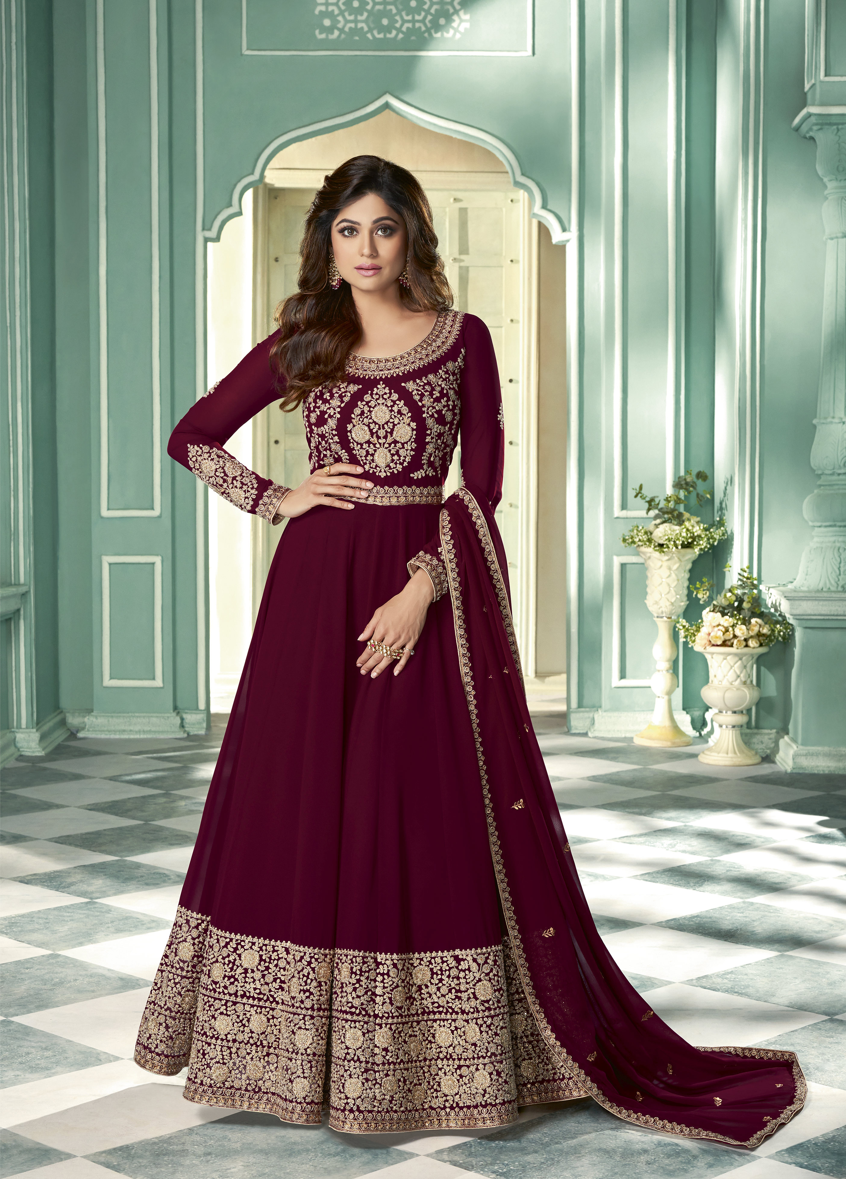 Teal Blue Faux Georgette Suits