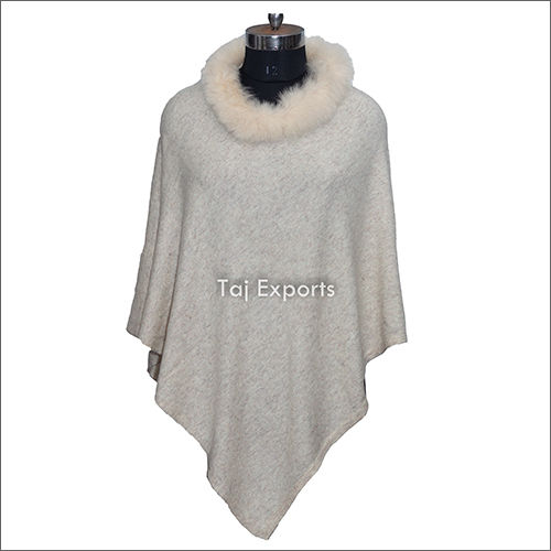 Off White Ponchos With Furr Designer Shawls