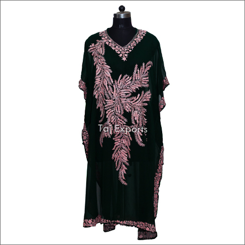 Ladies Fine Embroidery Kaftans - Georgette, Full Sleeves, Black | Breathable, No Fade, Washable, Trendy Summer Wear