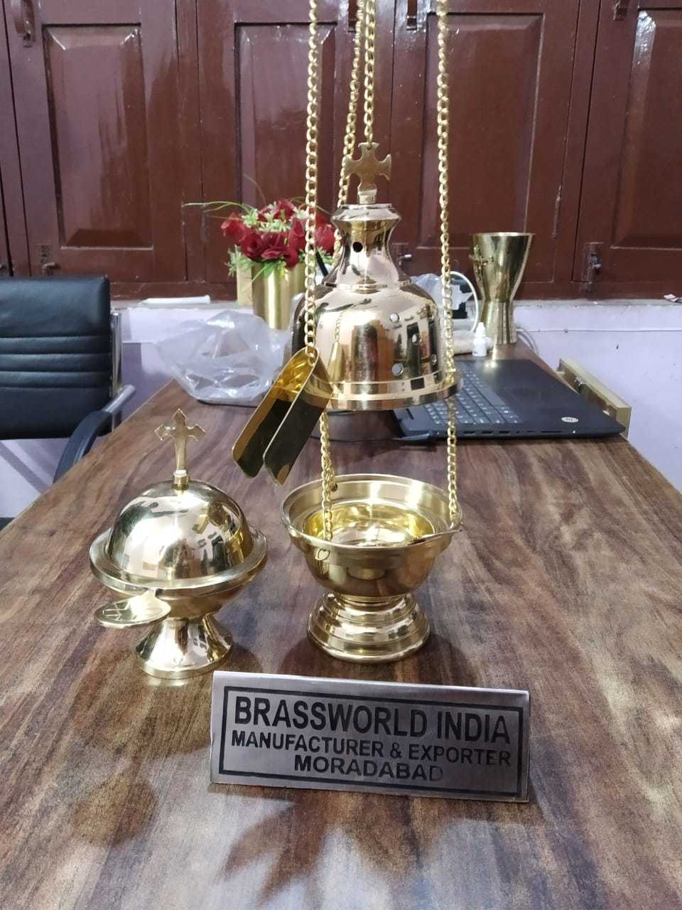 Brass Engraved Leaves And New Designed Censer Set Church Supplies