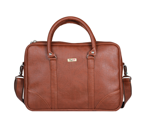 Tan Color Laptop Bag - Leather, 15.5x11.5x3 Inches, 5 Liter Capacity | Solid Design, Customized, Space for Notebooks and Headphones