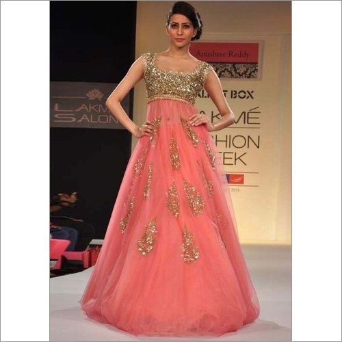 Ladies Peach Floral Gown - Color: Multicolor