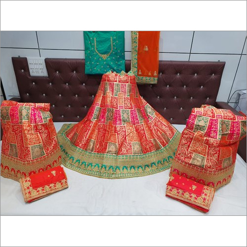 Banarasi Silk Lehenga - Semi-Stitched, Machine Embroidered Red Traditional Dress | Perfect for Weddings, Luxurious Silk Fabric, Elegant Design