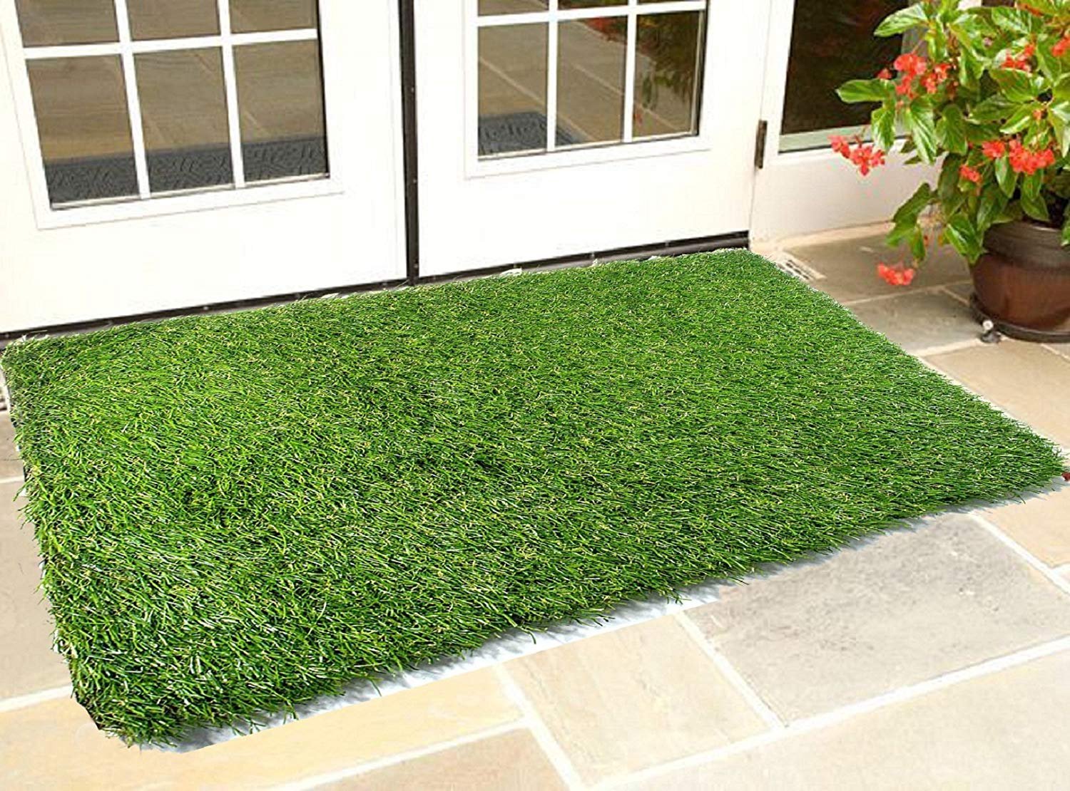 Artificial Grass Door Mat - 39x21 Inches, Green Polyester | Easy To Clean, Eco-friendly, Uv Resistant, Water Resistant