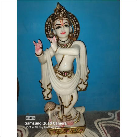 Krishna Marble Statue - White Marble, Polished Finish, Standing Style, Elegant Home Decor