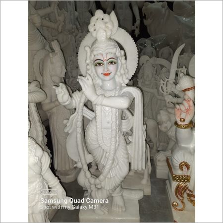 White Marble Krishna Statue - 24x12x8 Inches | Polished Finish, Standing Design, 15 kg Weight