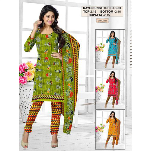 मल्टीकलर रेयॉन अनस्टिच्ड सूट