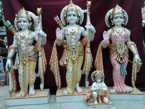 Marble Ram Darbar Statue - Polished Marble Finish | Indian Religious Art, Hinduism Theme