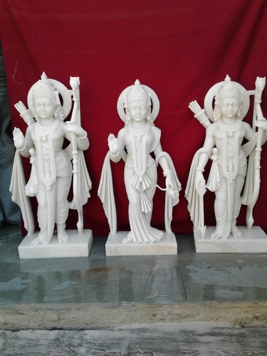 Marble Ram Darbar Statue - Marble, Intricately Painted Design | Indian Religious Art Theme, Hinduism Inspired
