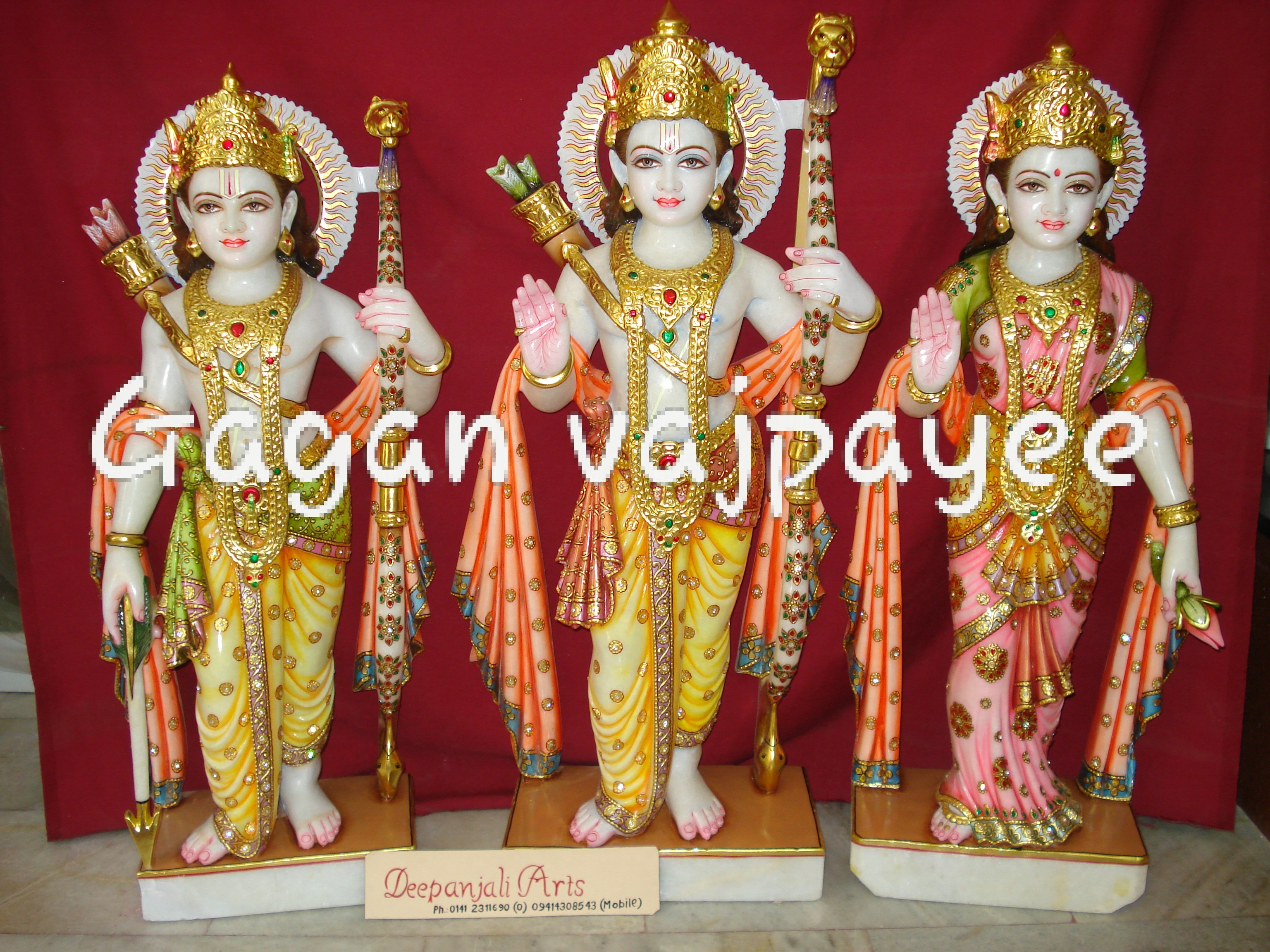 Marble Ram Darbar Statue - Marble, Intricately Painted Design | Indian Religious Art Theme, Hinduism Inspired