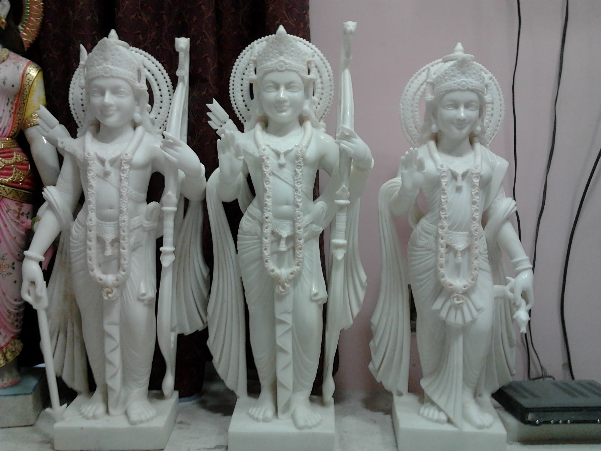 Marble Ram Darbar Statue - Marble, Intricately Painted Design | Indian Religious Art Theme, Hinduism Inspired