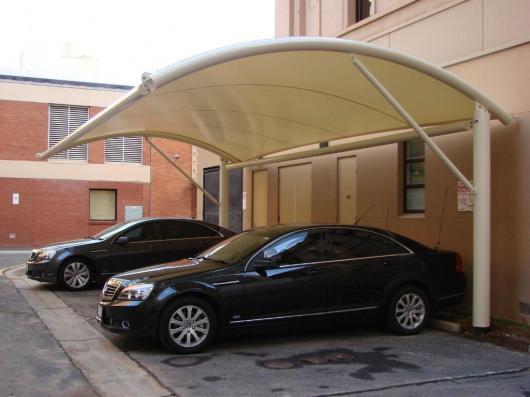 Car Parking Tensile Structure - Steel Frame, Aluminum Sheet Roof, White Color | Ideal For House Use