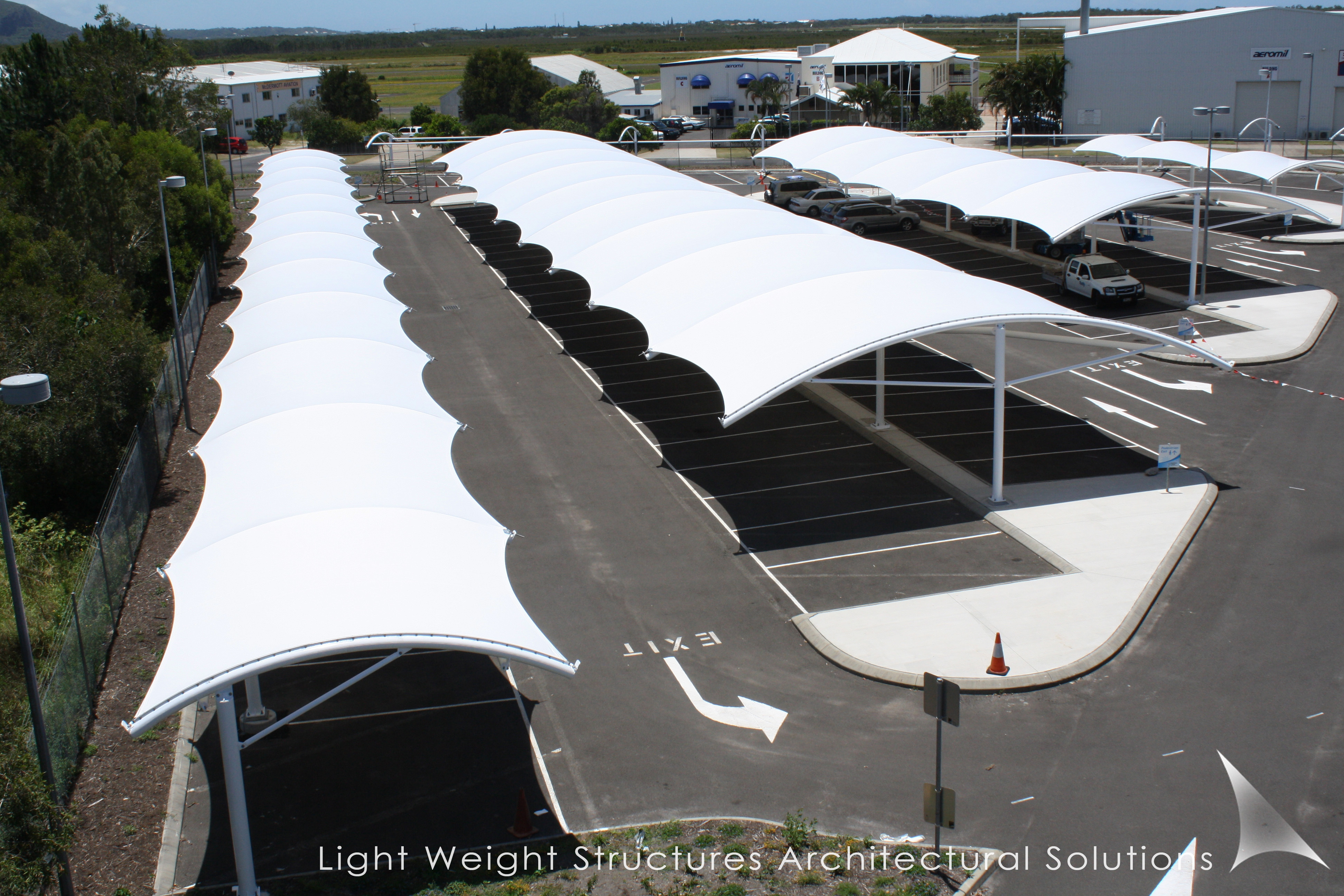 Car Parking Tensile Structure - Steel Frame, Aluminum Sheet Roof, White Color | Ideal For House Use