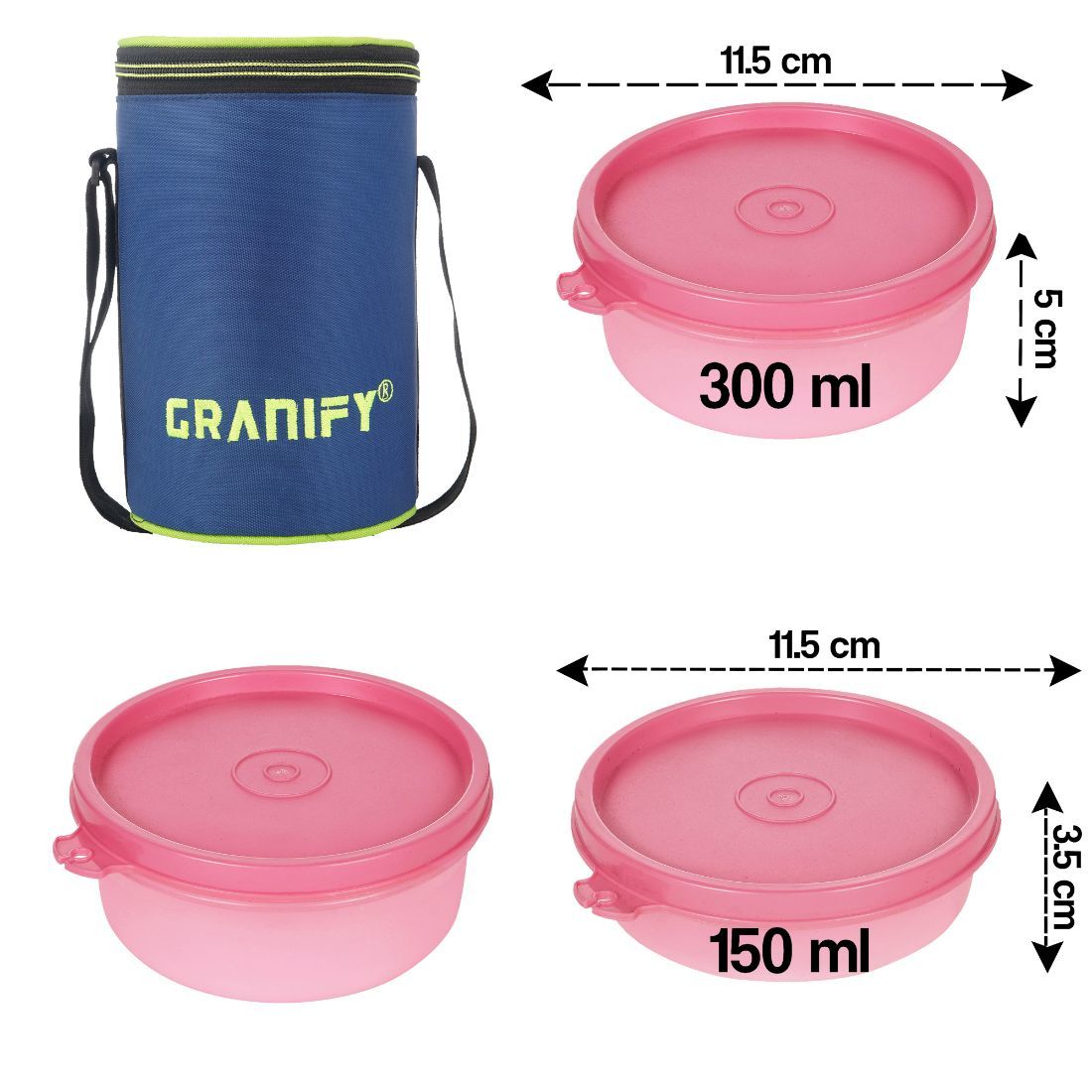 Lunch Box Gt-5003 - Plastic Material , 24 Cm Length , Pink Color , Includes 4 Round Containers And Lunch Bag