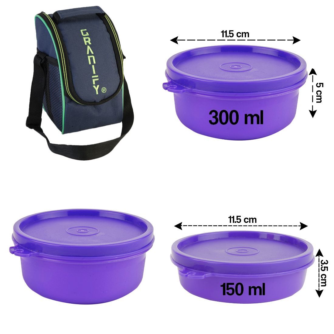 Lunch Box Gt-2004 - Plastic Material, 24 Cm Length, Purple Color | Includes 4 Round Containers And Lunch Bag