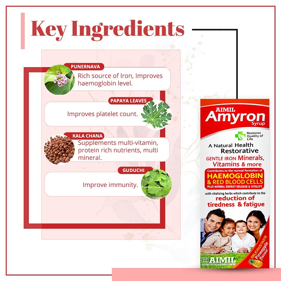 Aimil Amyron Multivitamins Syrup - 200ml, Natural Iron & Vitamin Blend For Adults - Boosts Energy, Supports Blood Health, Enhances Immunity