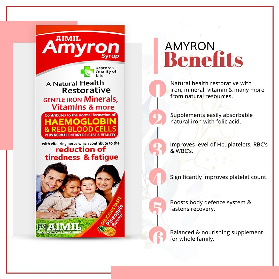 Aimil Amyron Multivitamins Syrup - 200ml, Natural Iron & Vitamin Blend For Adults - Boosts Energy, Supports Blood Health, Enhances Immunity