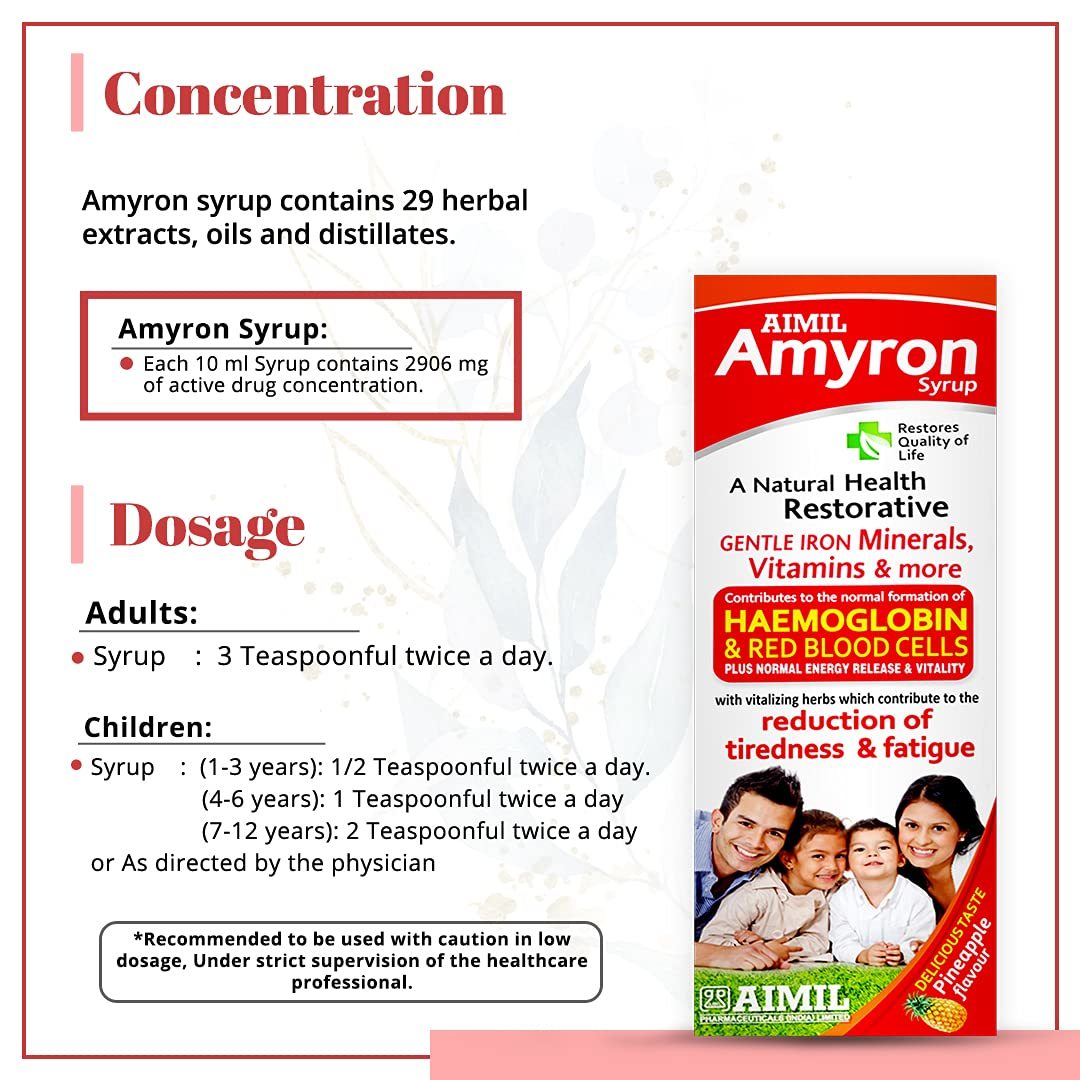 Aimil Amyron Multivitamins Syrup - 200ml, Natural Iron & Vitamin Blend For Adults - Boosts Energy, Supports Blood Health, Enhances Immunity
