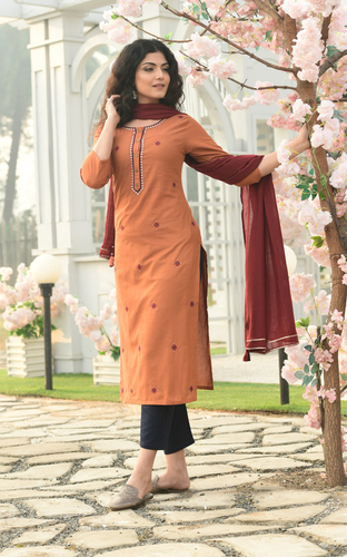 Orange Designer Readymade Salwar Kameez Dupatta Set