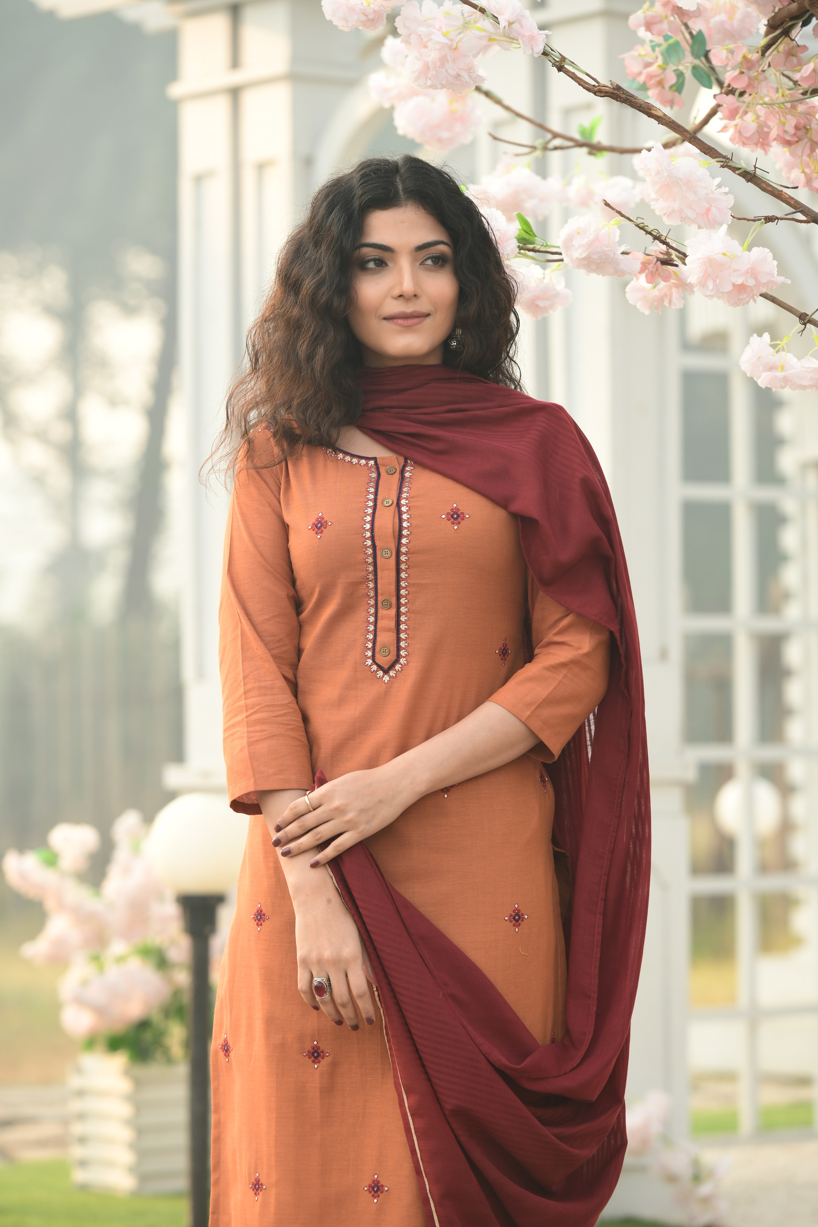 Orange Designer Readymade Salwar Kameez Dupatta Set