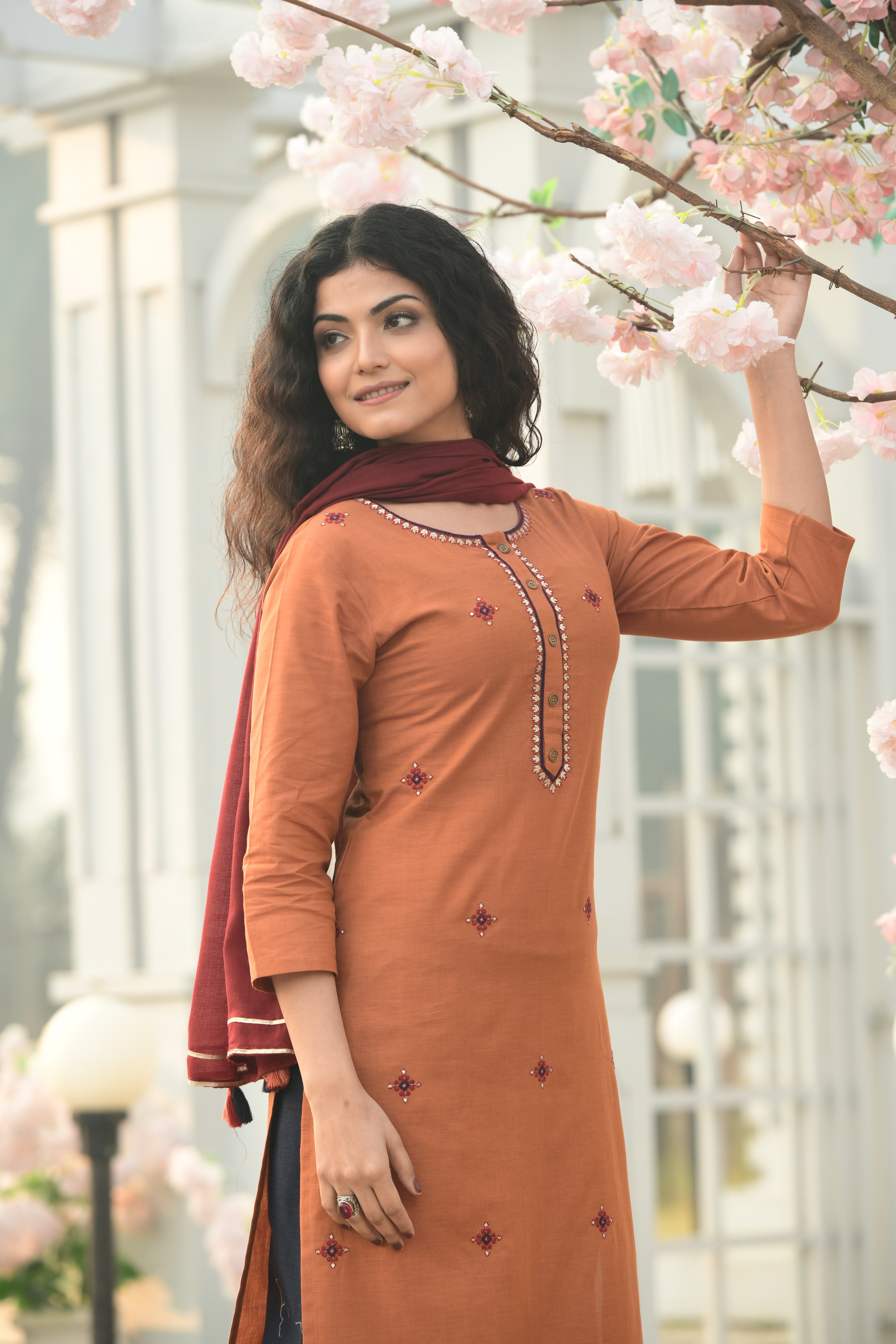 Orange Designer Readymade Salwar Kameez Dupatta Set