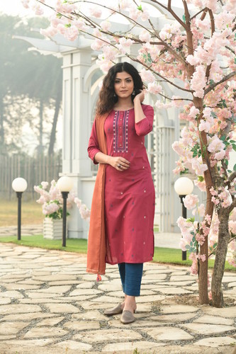 Pink Ladies Readymade Cotton Suit
