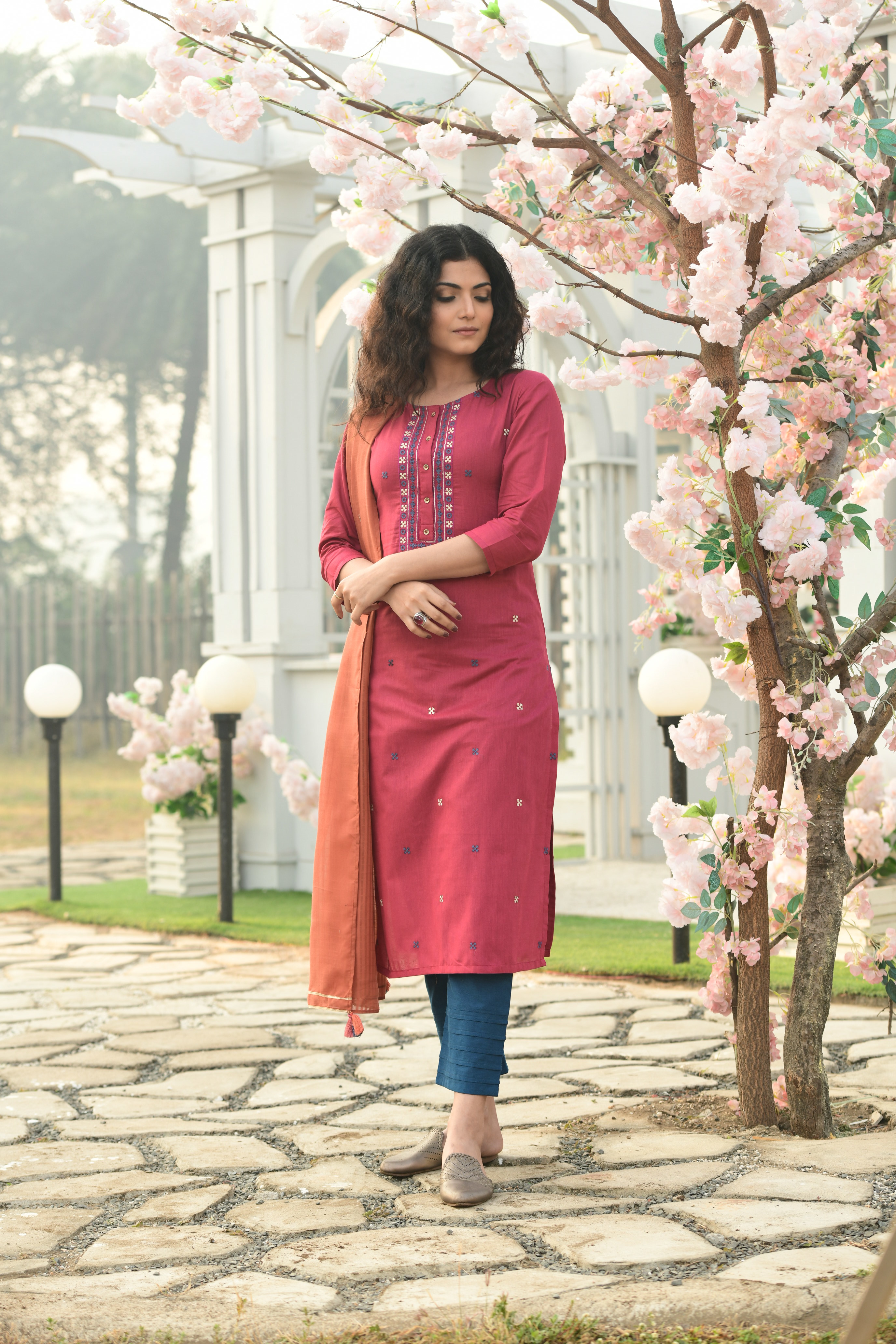 Pink Ladies Readymade Cotton Suit