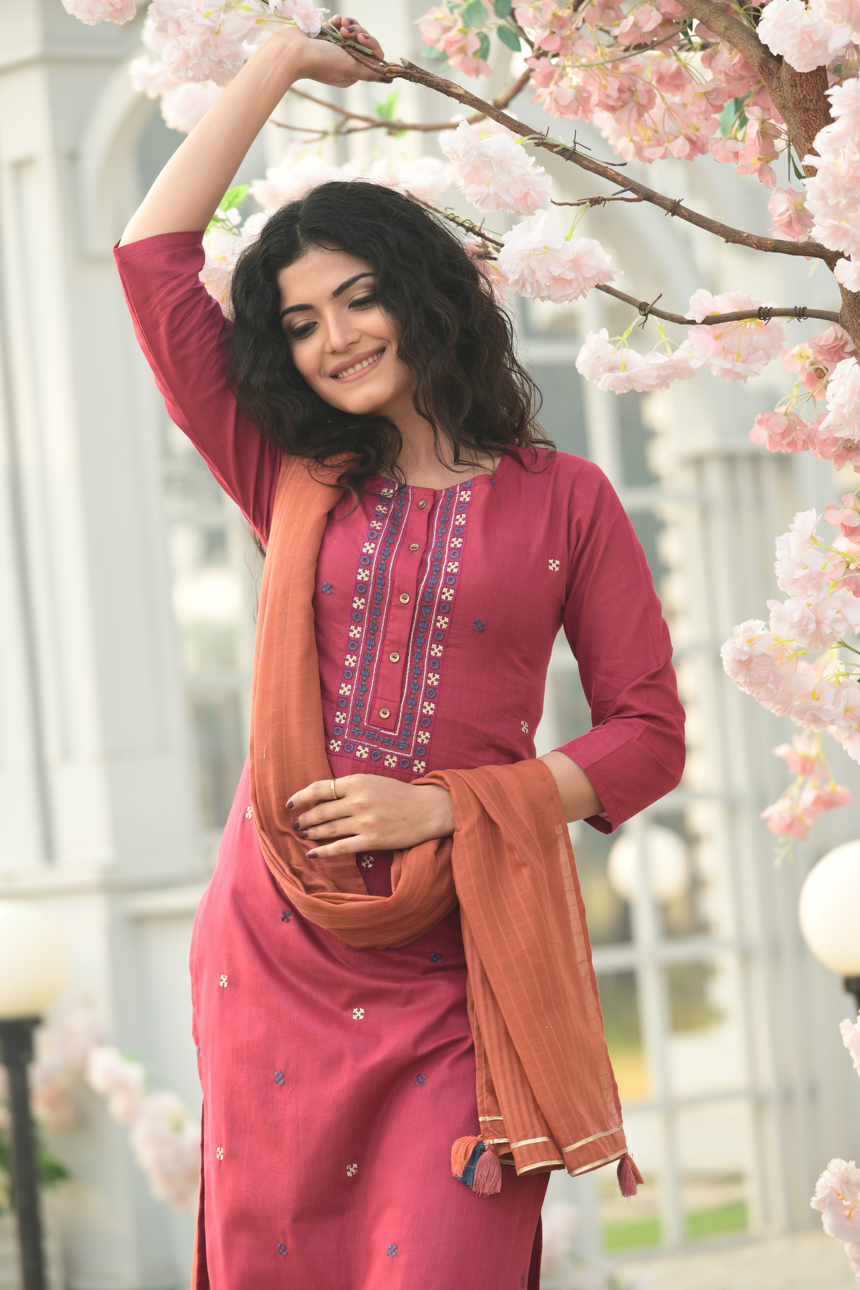 Pink Ladies Readymade Cotton Suit
