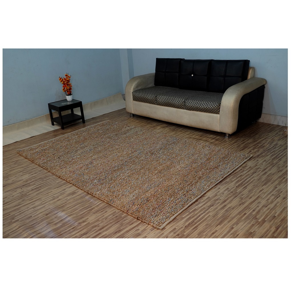 Hand Woven Wool And Jute Loop Rug - Natural Multi Color, Various Sizes | Handcrafted, Modern Design, Anti-slip, Loop Pile, Dry Cleanable