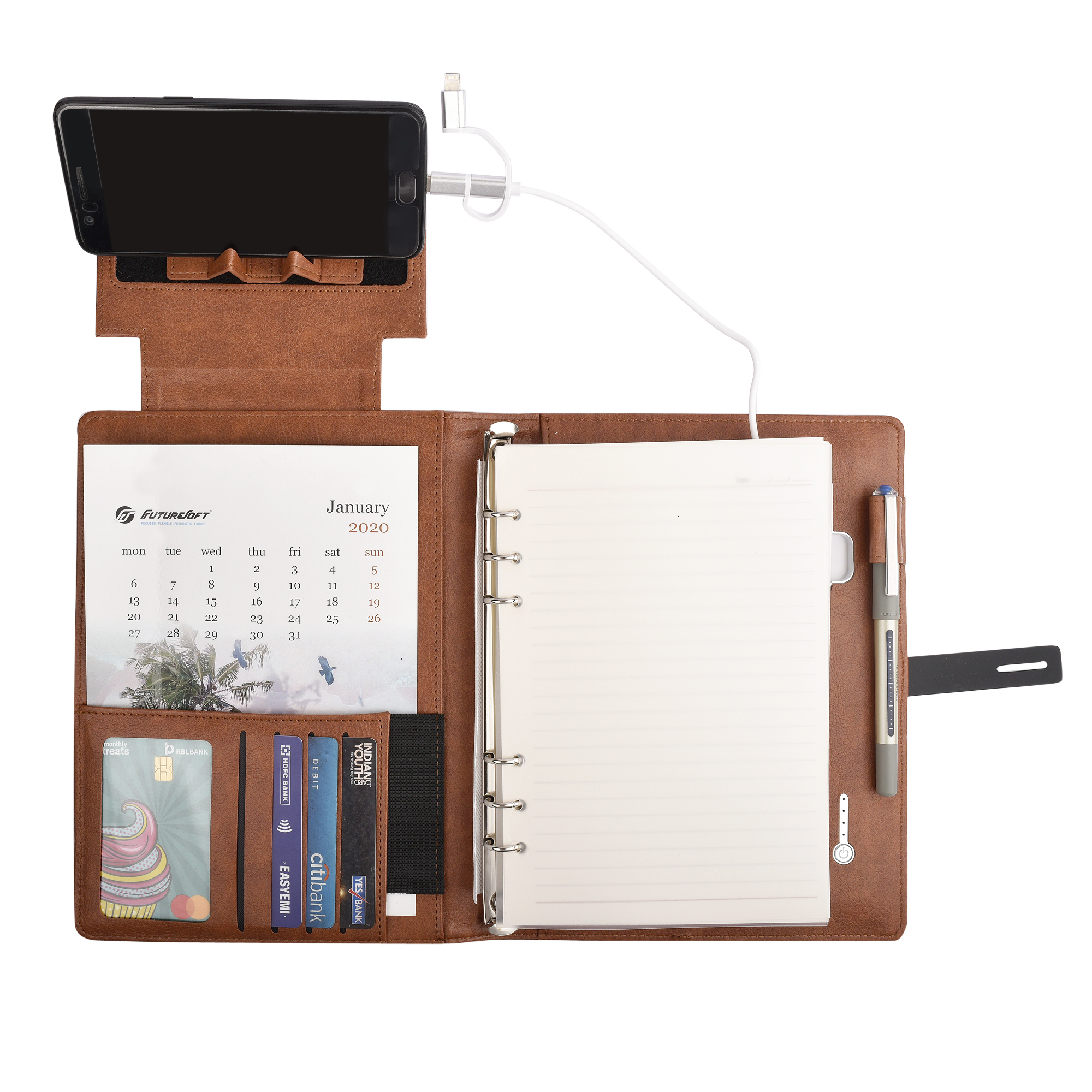 Folder With 8000 Mah Power Bank And Phone Stand