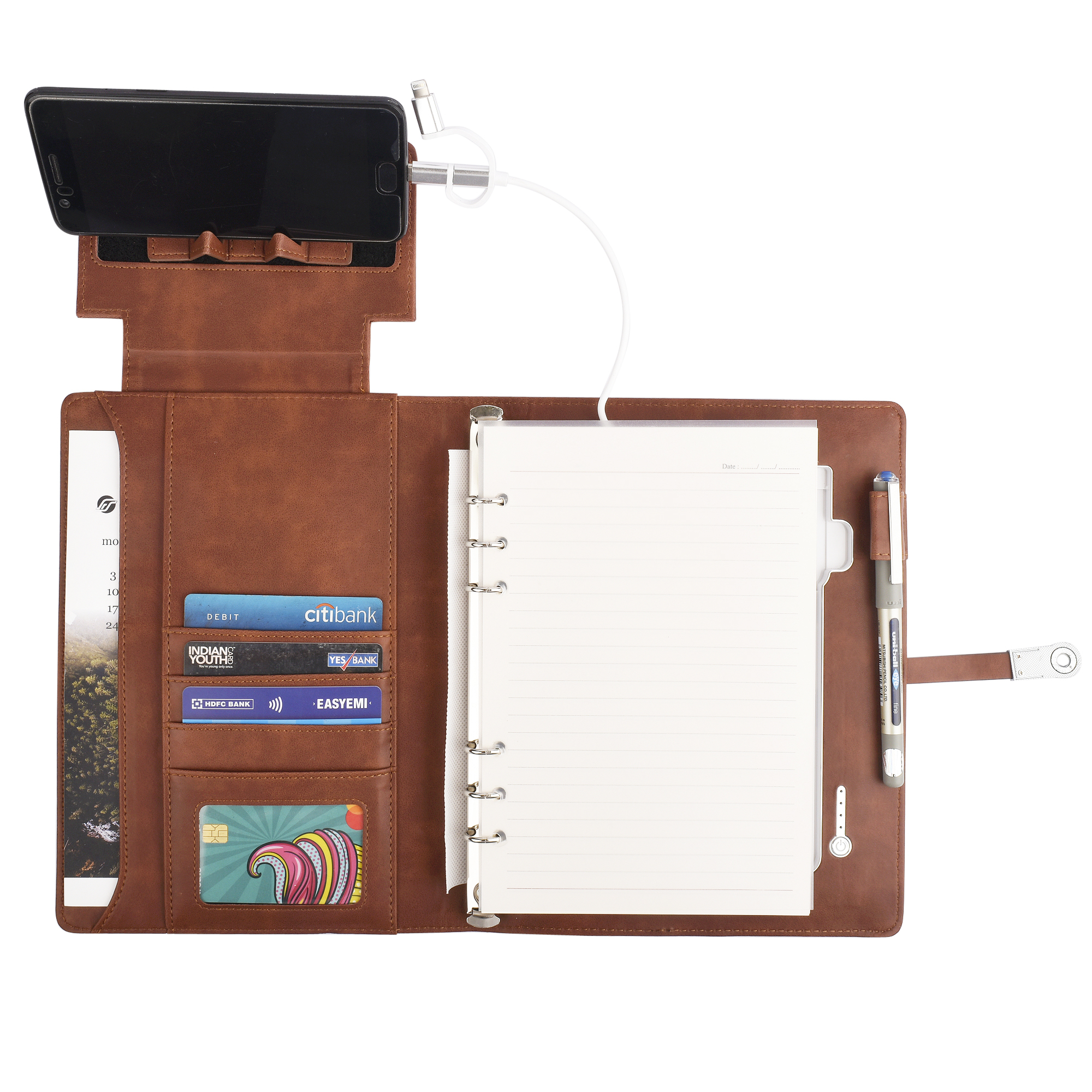 Folder With 8000 Mah Power Bank And Phone Stand And Wireless Charger