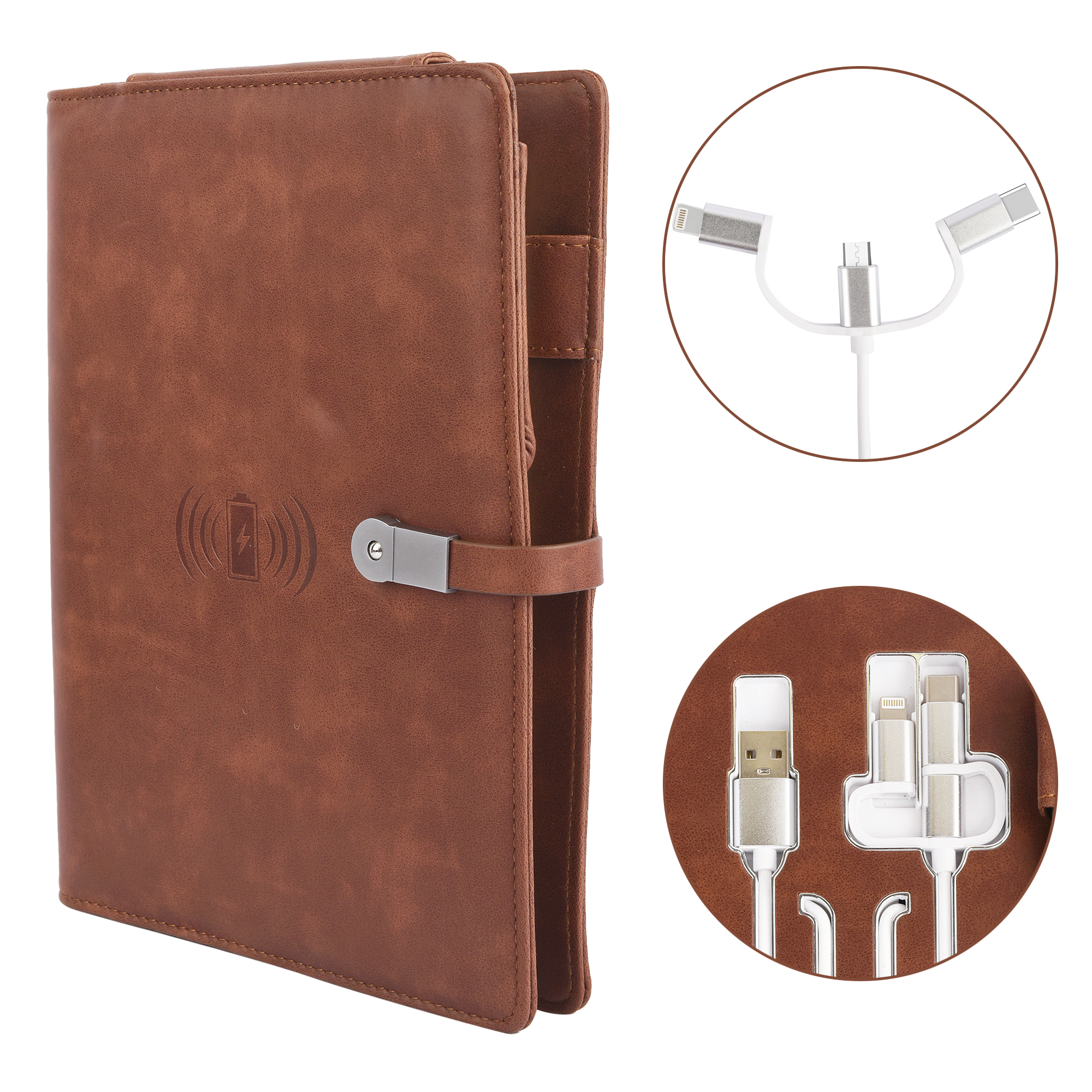 Folder With 8000 Mah Power Bank And Phone Stand And Wireless Charger