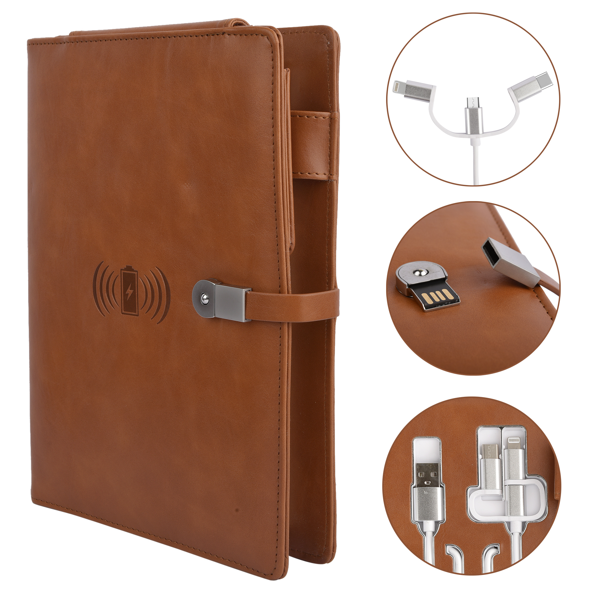Folder With 8000 Mah Power Bank And Phone Stand 16 Gb Usb And Wireless Charger