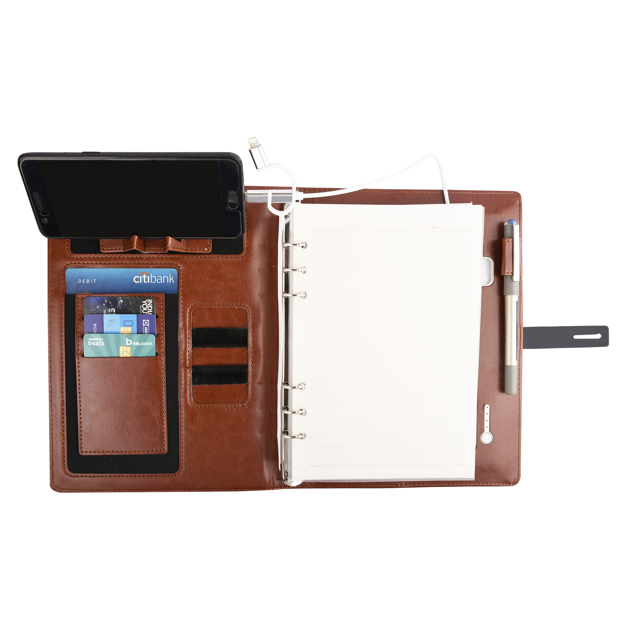 Folder With 8000 Mah Power Bank And Phone Stand