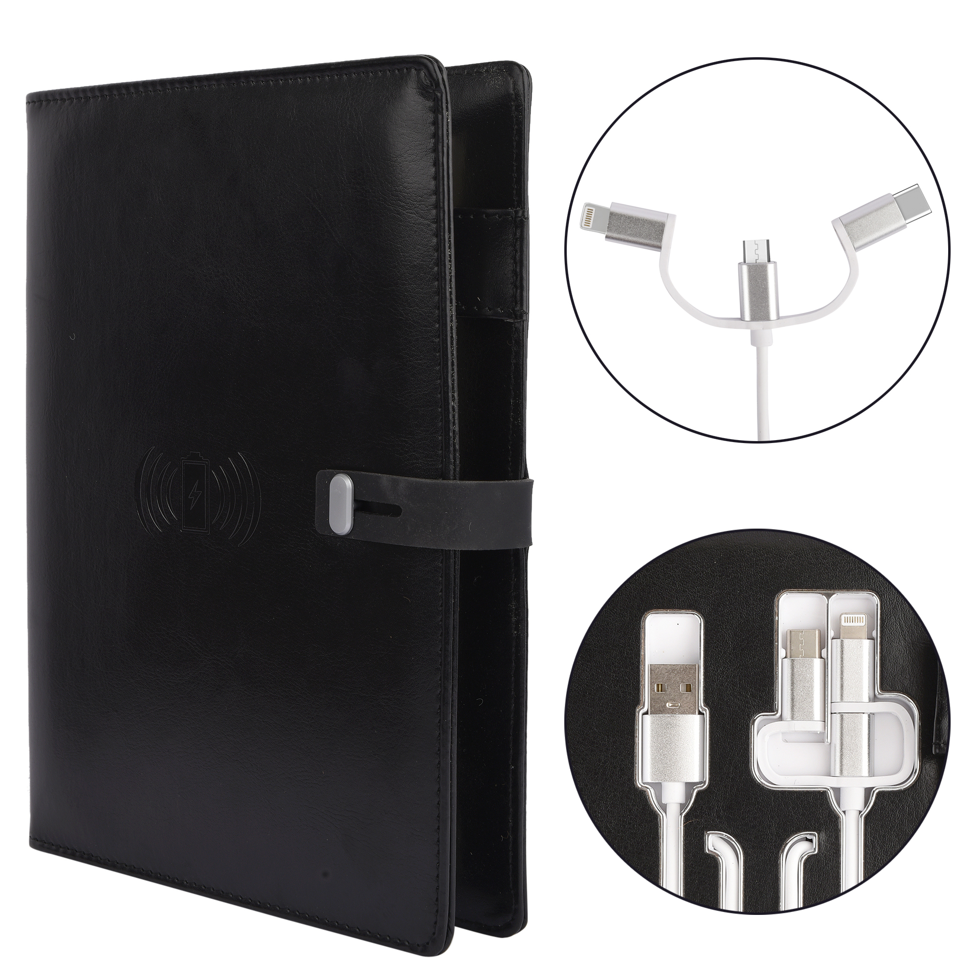 Folder With 8000 Mah Power Bank And Phone Stand And Wireless Charger