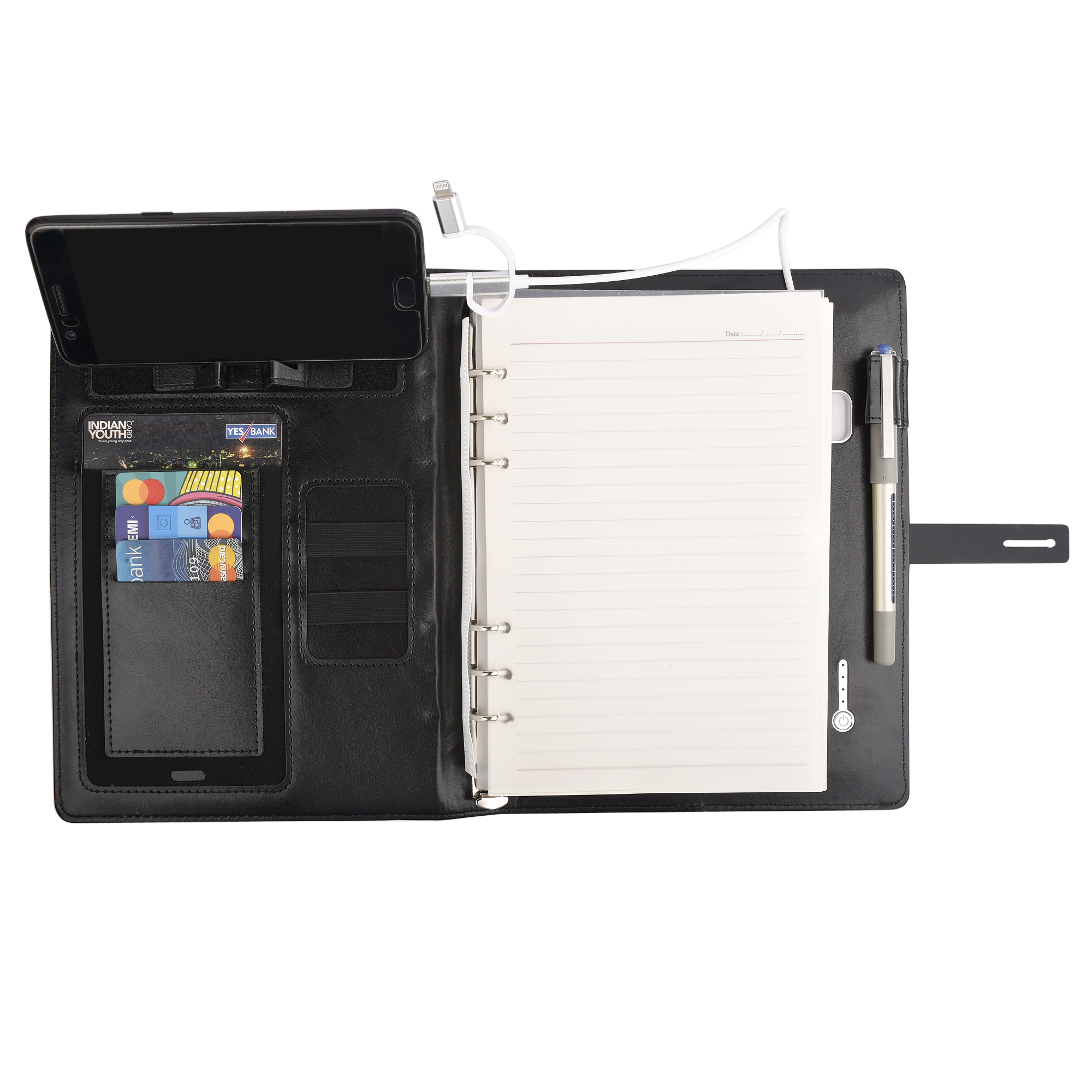 Folder With 8000 Mah Power Bank And Phone Stand And Wireless Charger