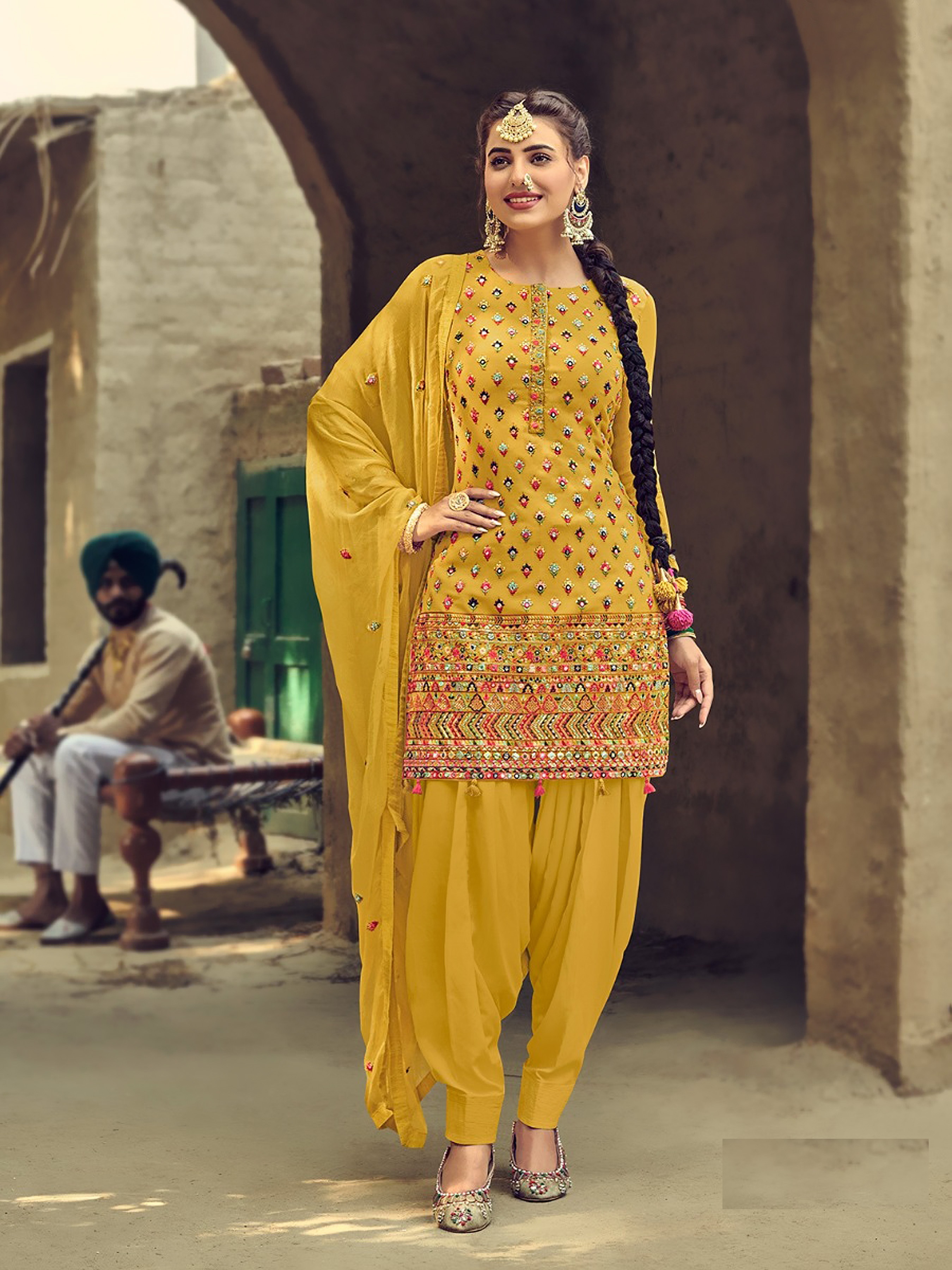 Faux Georgette Salwar Suit - Sea Green, Semi-stitched Up To 50 (5xl) | 100% Best Quality, Embroidered, Washable