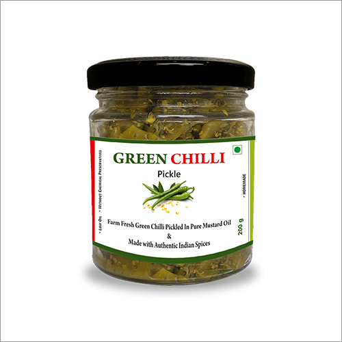 Homemade Green Chilli Pickle - 200g Glass Jar | Spicy, Stuffed with Herbs, Ideal for Curries and Bread, Rich Traditional Recipe