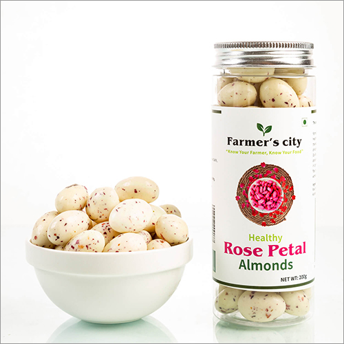 Healthy Rose Petal Almonds - 200gm Cream Dried Almonds | Nutrient-rich, Antioxidant Packed, Chocolate Flavored Snack, Protective Jar Packaging