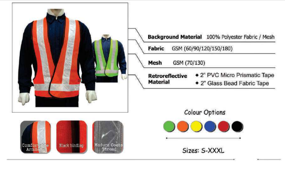 3 Side Open Jacket - 100% Polyester Net (70 Gsm), Retro Reflective Glass Bead Fabric Tape, Available In Orange, Green, Red, Yellow, Blue | Manual Usage, Free Size, Black Binding