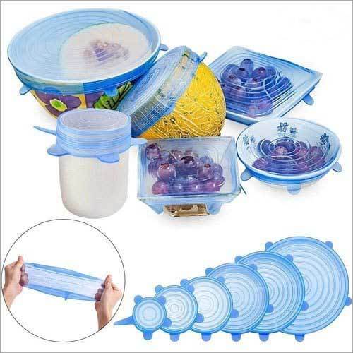 White Blue Round Silicone Stretchable Jar Lids