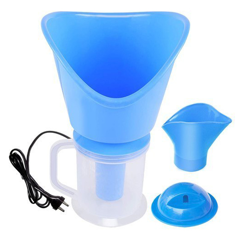 Steam Inhaler - Plastic Material, Blue Color | 3 In 1 Set, Portable Manual Operation, Includes Nozzle, Inhaler, and Facial Steam Attachment