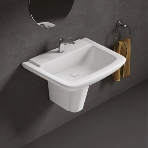 White Louret Half Pedestal Wash Basin