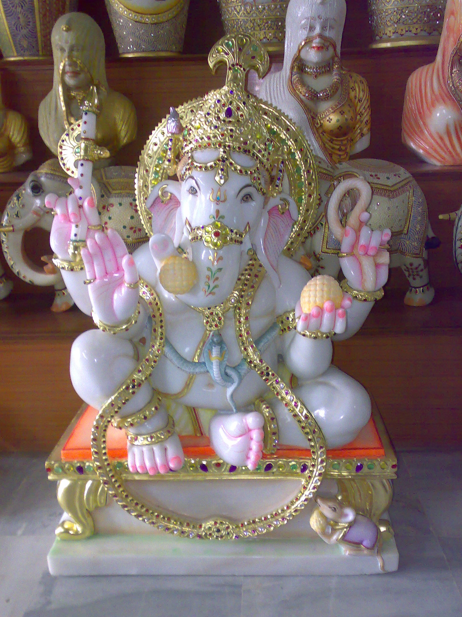 Painting Muliticolour Marble Ganesha Statues
