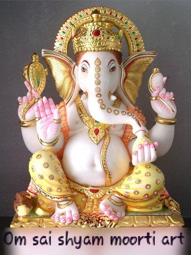 Painting Muliticolour Marble Ganesha Statues