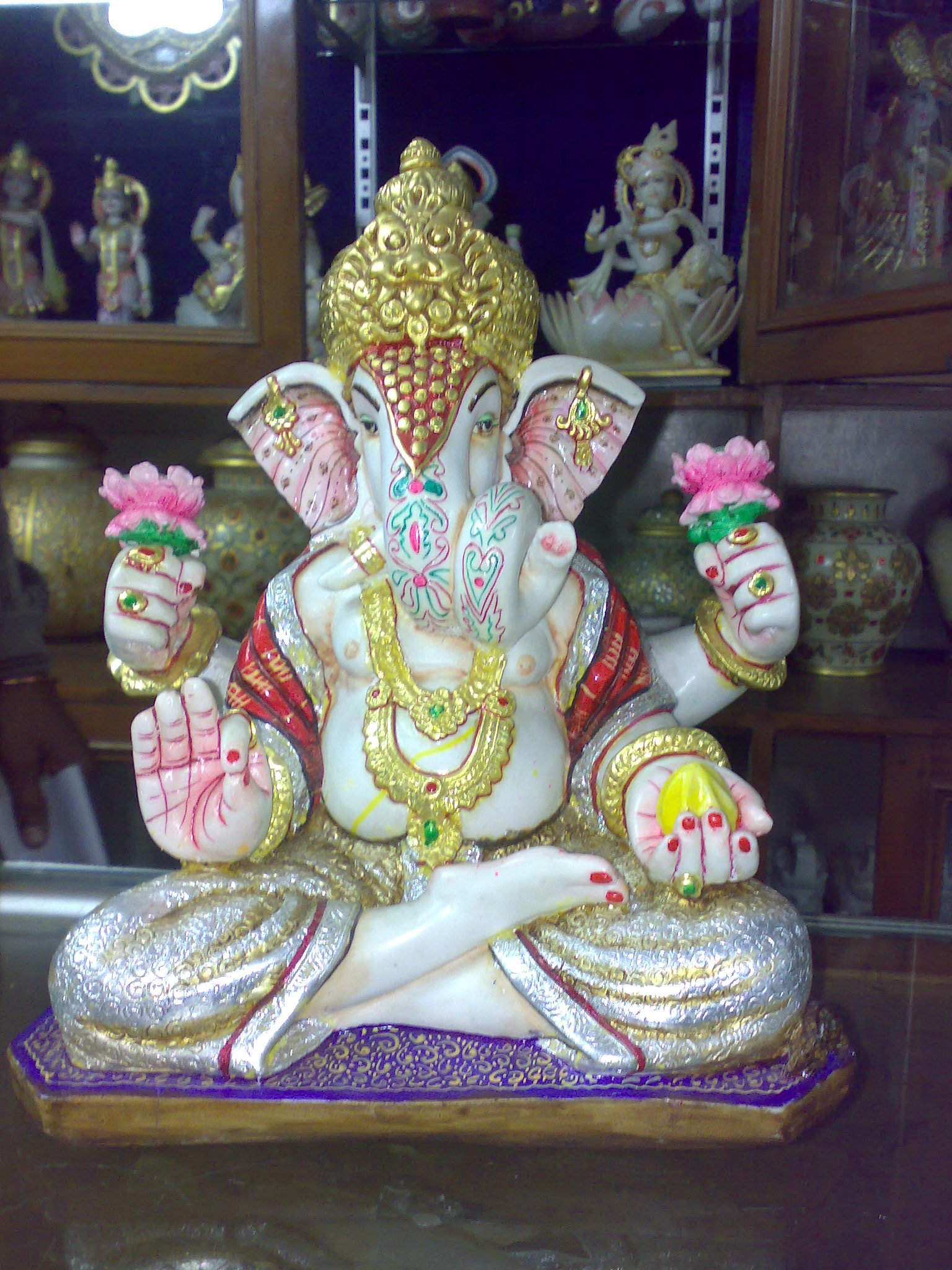 Painting Muliticolour Marble Ganesha Statues