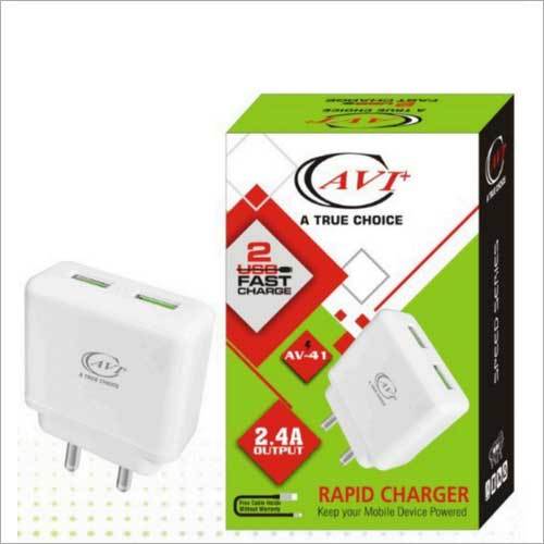 AVI+ AV-41 USB Rapid Charger - Plastic Body, 2 Ports, 240V Input | White Color, 1 Year Warranty