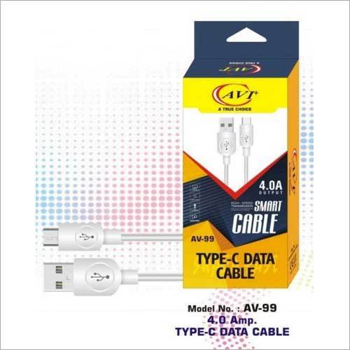 AVI AV-99 Type-C Data Cable - Plastic Body, 4 A Current, High Speed Transmission | White Color, Ideal for Fast Data Transfer