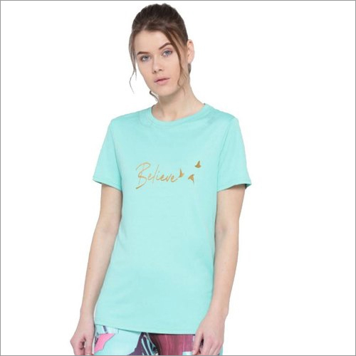 लेडीज़ स्काई ब्लू राउंड नेक प्रिंटेड टी शर्ट आयु समूह: सभी